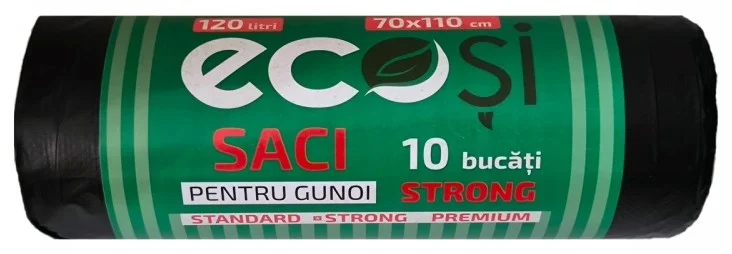 Waste bags 70x110 cm, 120L, 10 pcs., ECOȘI Strong